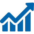 Upward blue graph arrow on black background.