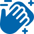 Blue hand icon with plus and minus.