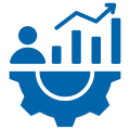 Business growth icon with bar chart and gear.
